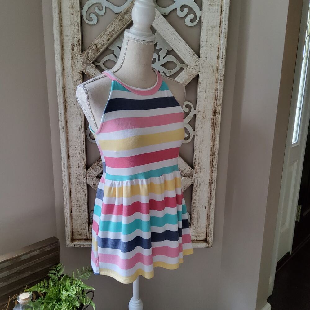 143 Story Cottagecore Rainbow Stripe French Terry Babydoll Tank Coastal USA